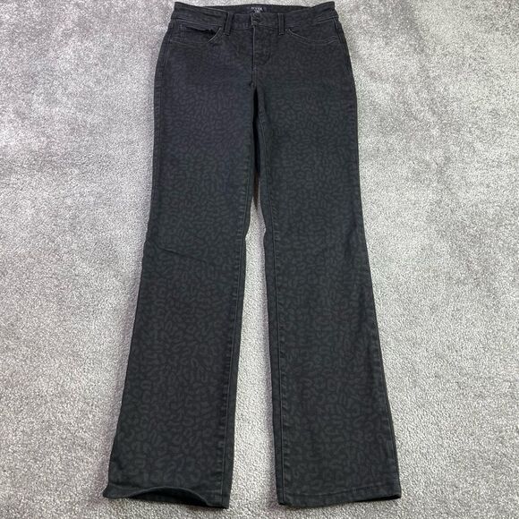 NYDJ Jeans Women's 4 Black Straight High Rise Cheetah Print Marilyn Lift Tuck - Picture 1 of 16